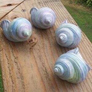 FOUR beach theme ceramic seashell napkin rings coastal grandma